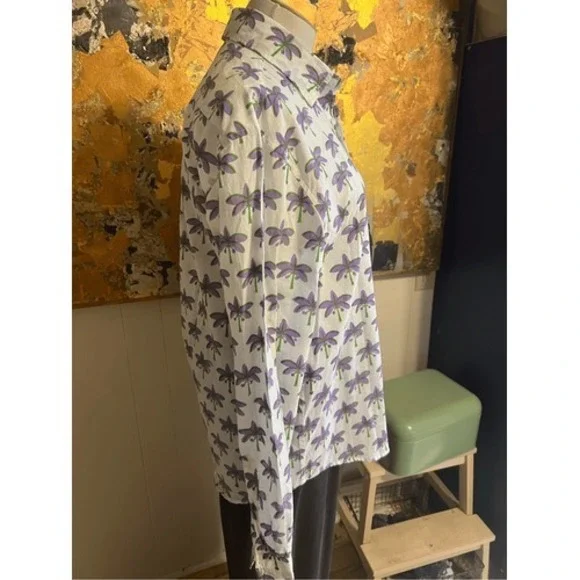 Rare! Mary Marshmallow Boyfriend Cotton Beachy Palm Tree Print 100% Cotton Shirt - Picture 3 of 6